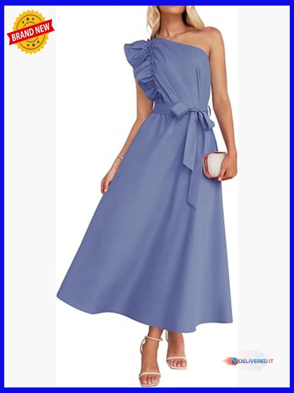 One Shoulder Ruffle Maxi Dress Empire Waist Sleeveless Formal Beach Party